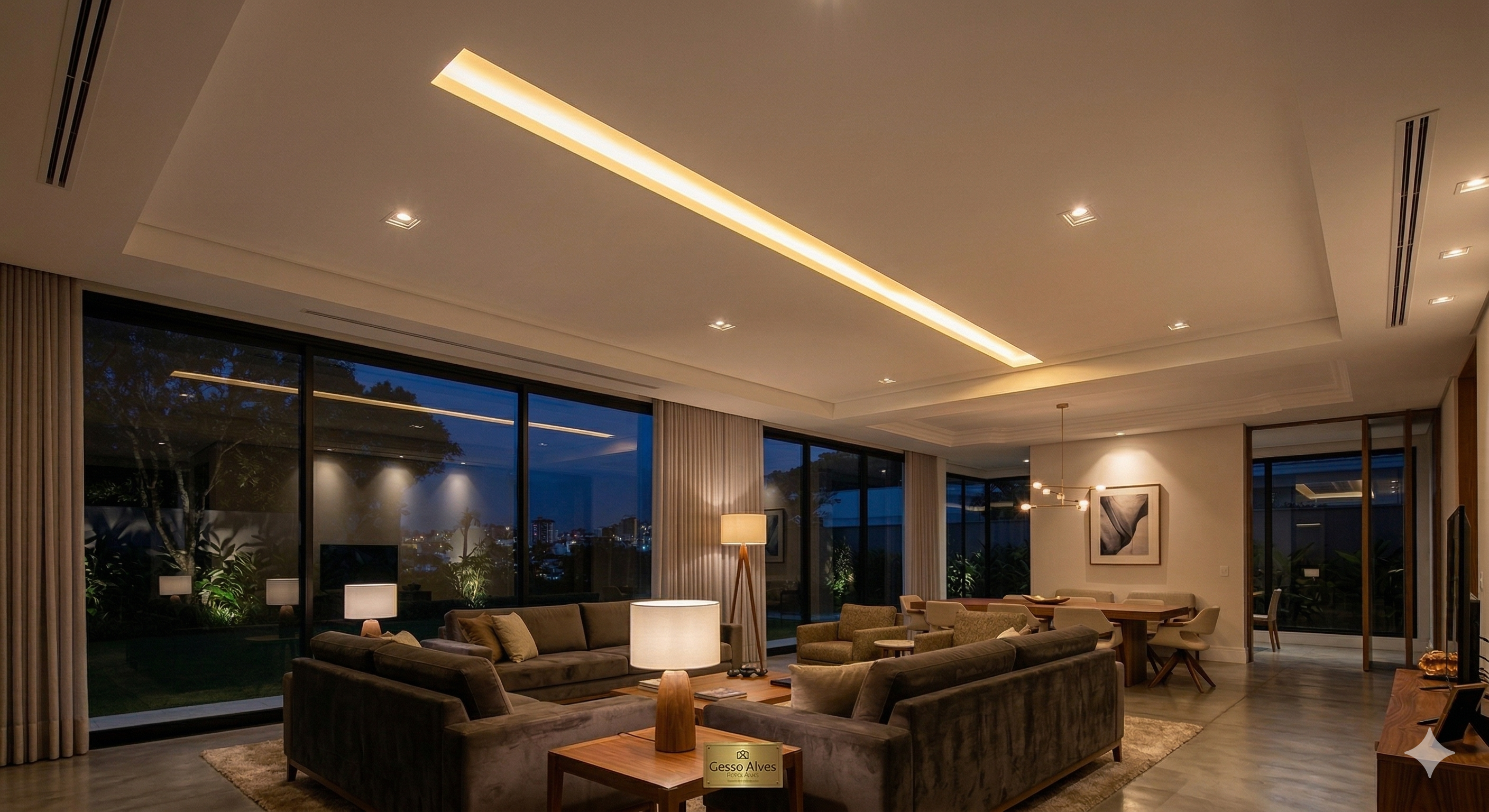 Rasgo de luz embutido no forro — design minimalista