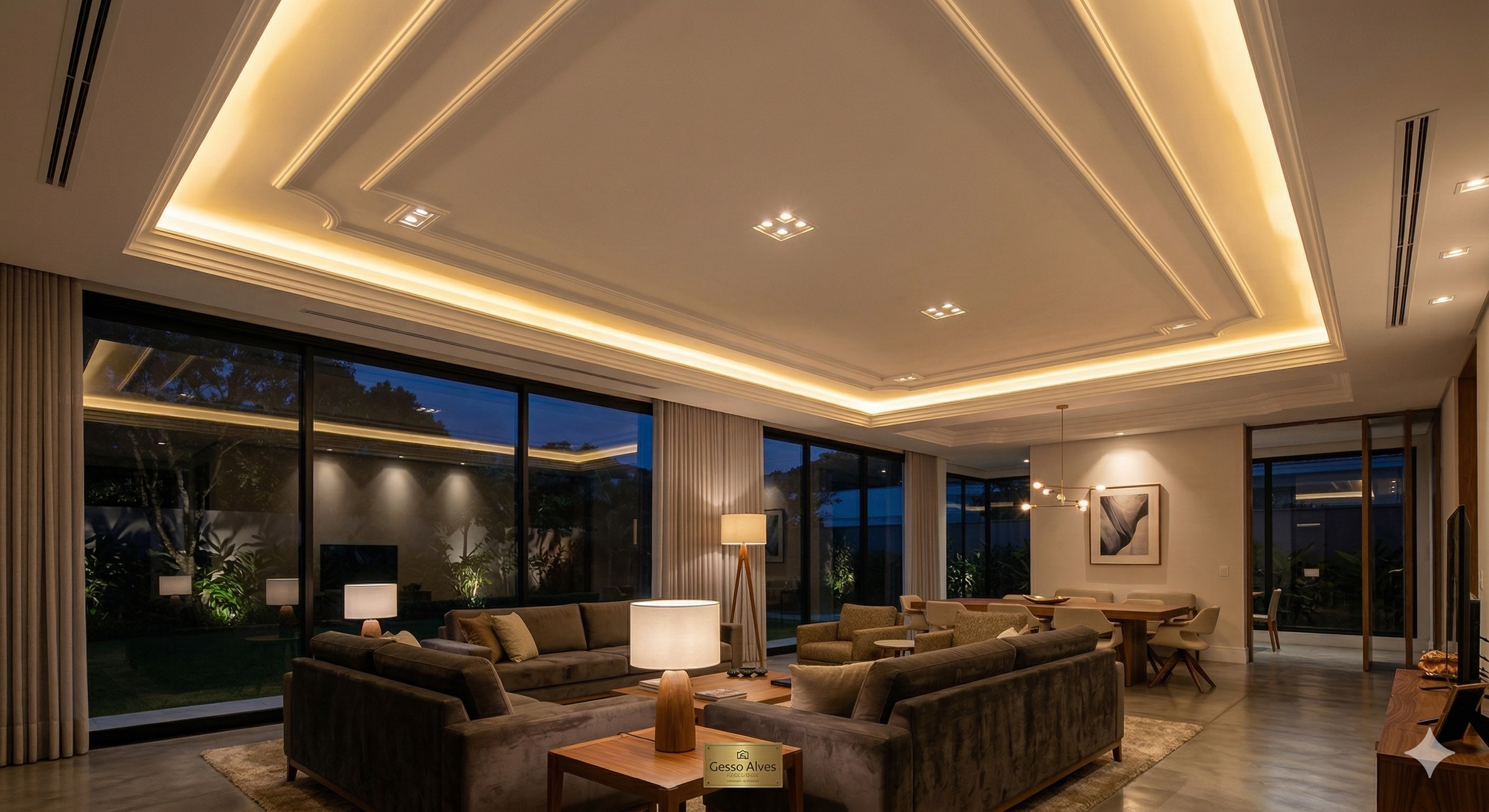 Sanca invertida com halo de luz no teto